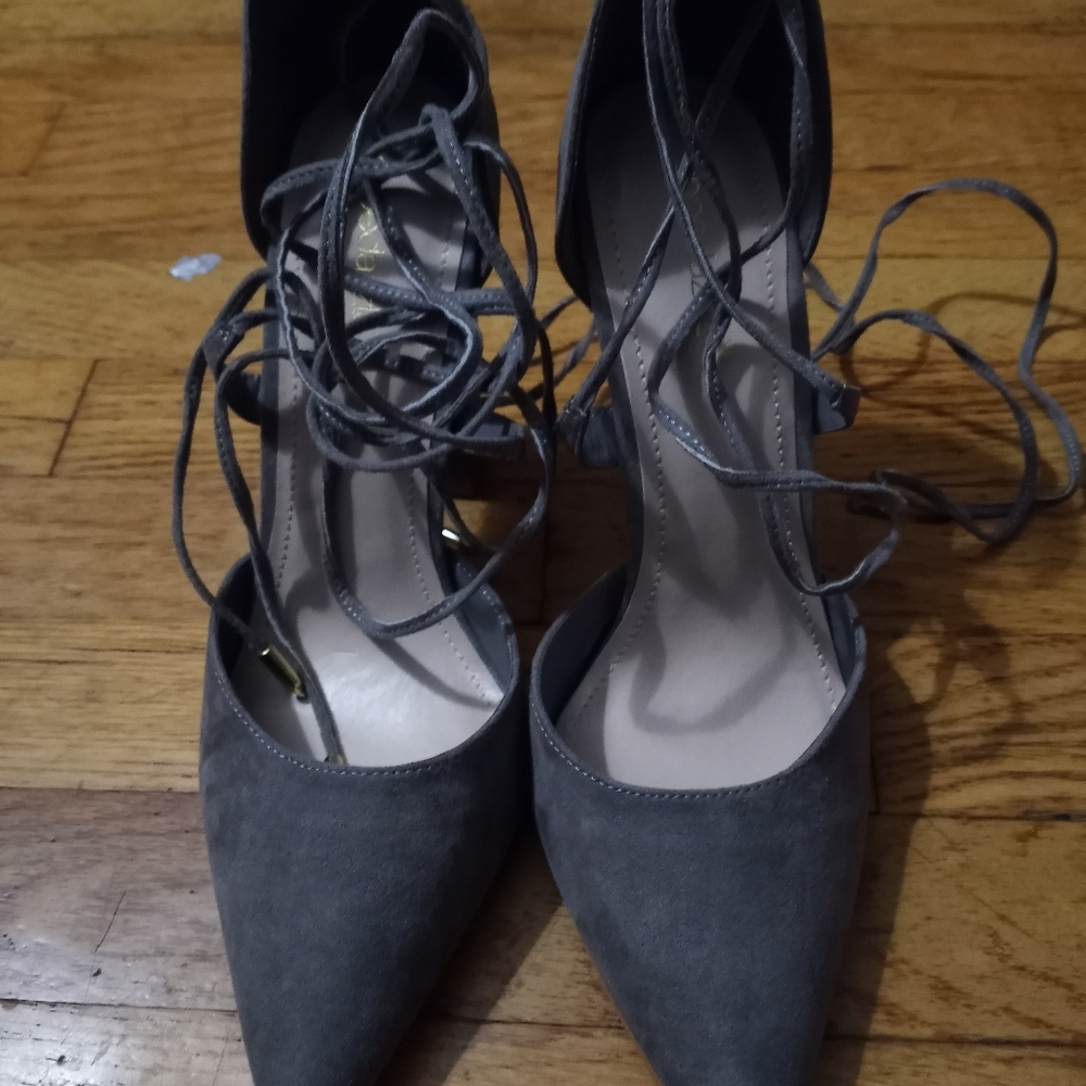 Grey laceup block heels size 10